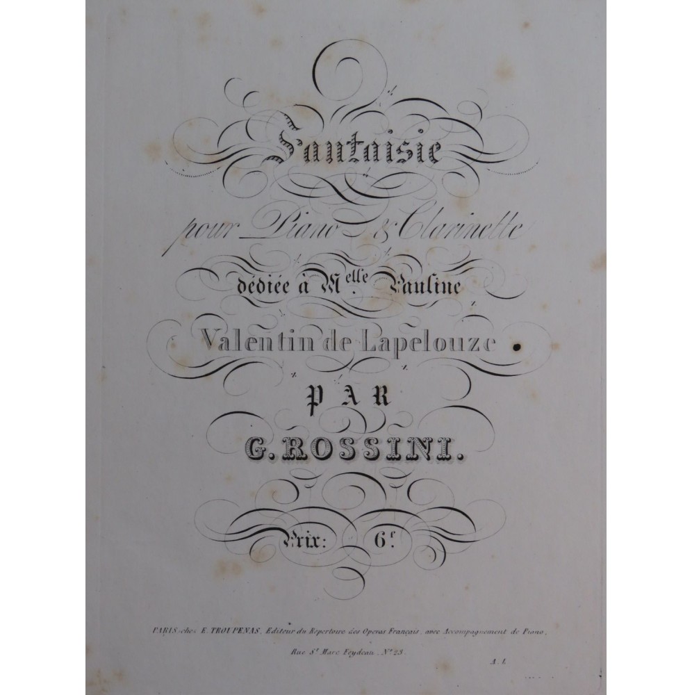 ROSSINI G. Fantaisie Piano Clarinette ca1830