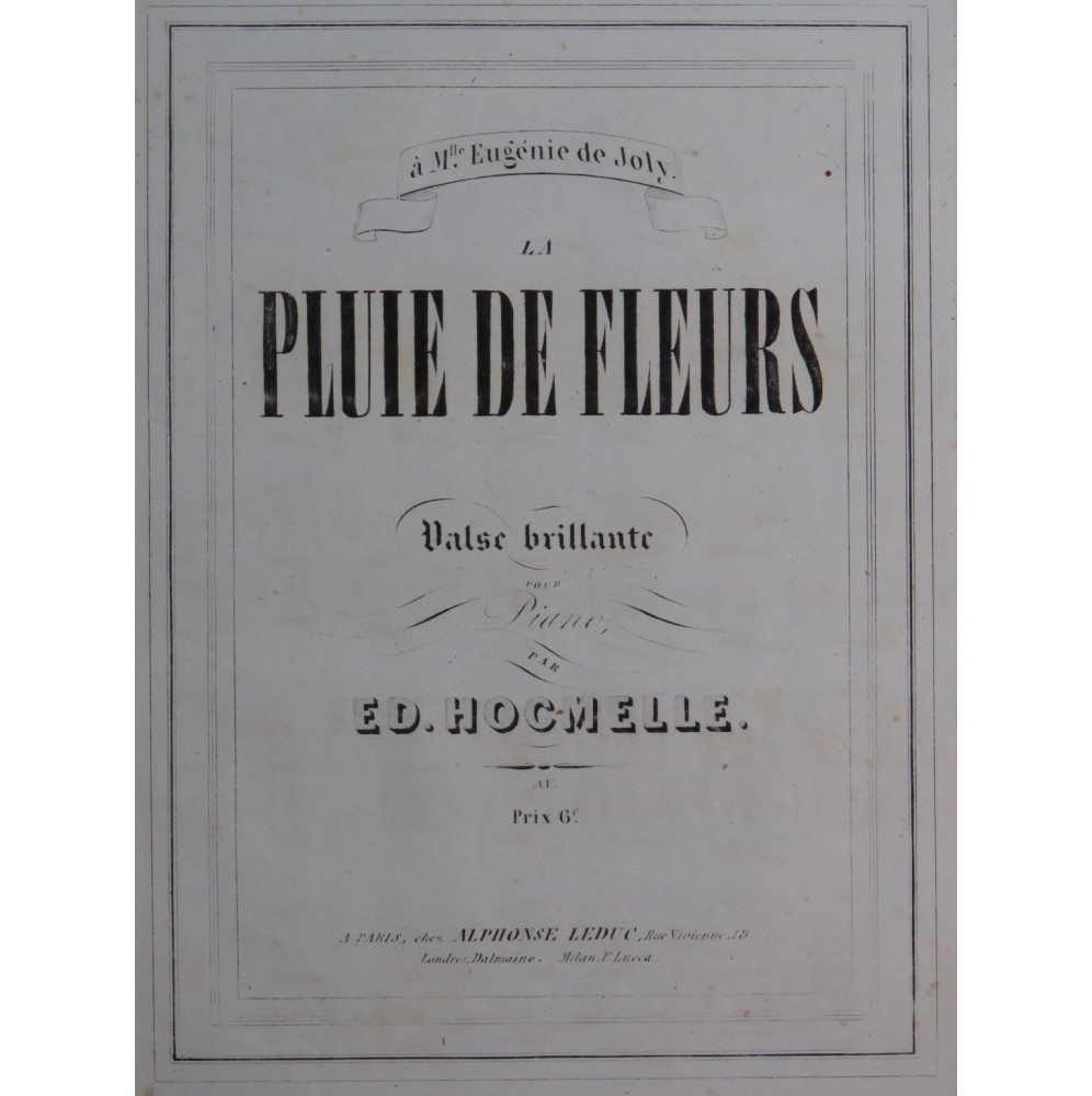 HOCMELLE Edmond La Pluie de Fleurs Piano ca1850