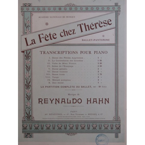 HAHN Reynaldo La Fête chez Thérèse No 3 Piano 1910