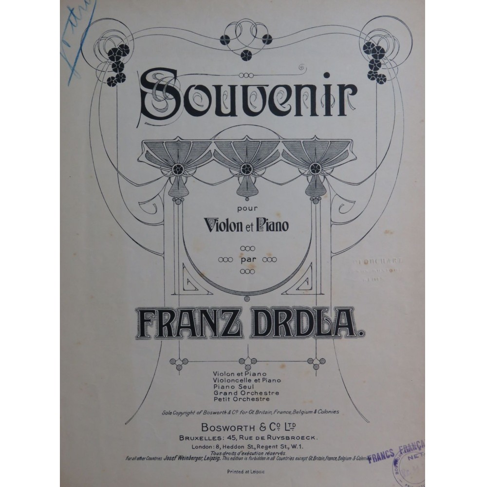 DRDLA Franz Souvenir Piano Violon ca1910