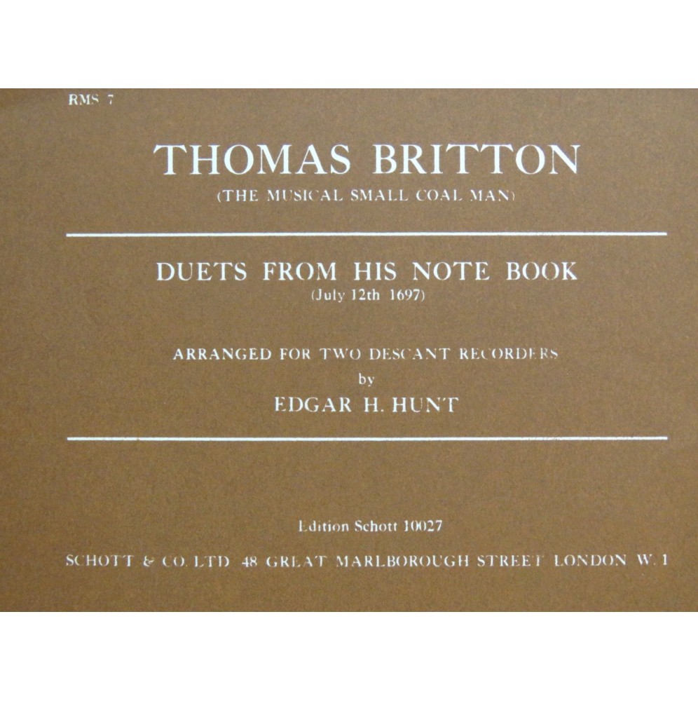 BRITTON Thomas Duos from his Note Book Recorder Flûte à bec