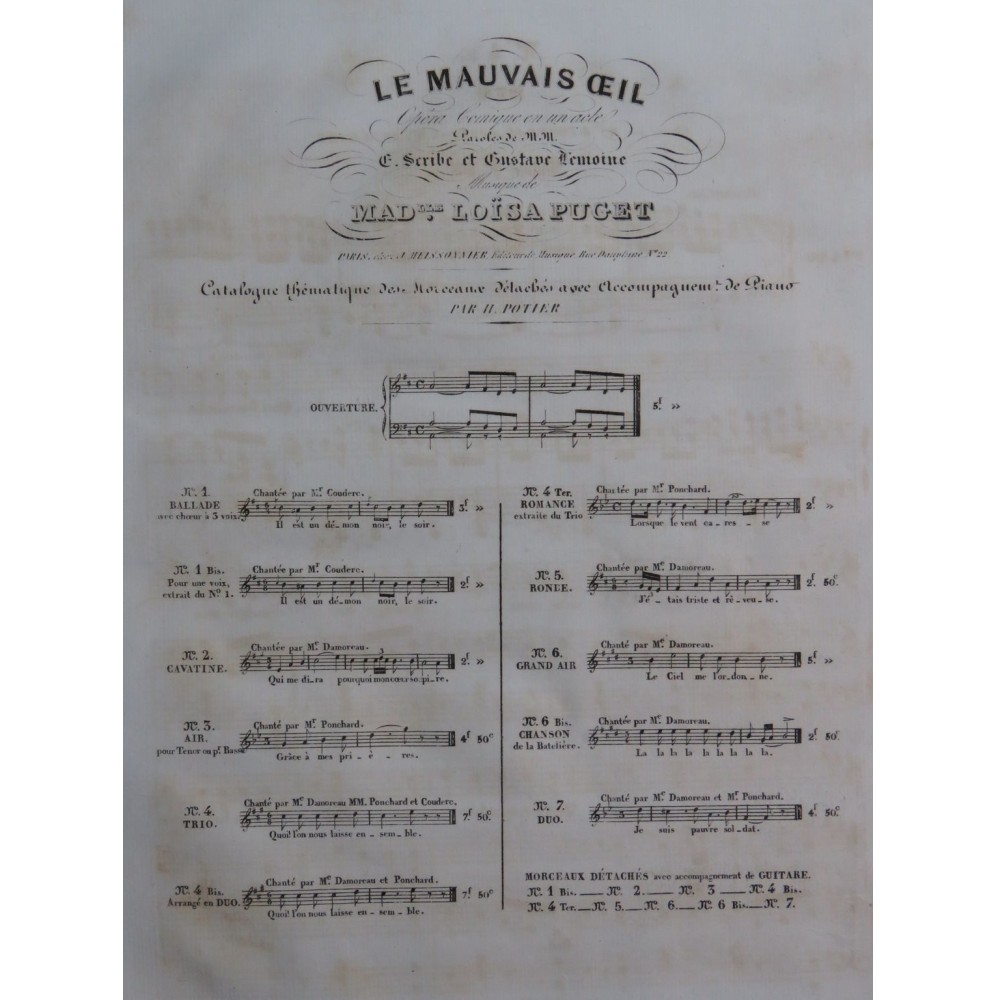 PUGET Loïsa Le Mauvais Œil No 4 bis Chant Piano ca1837