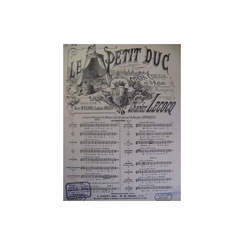 LECOCQ Charles Petit Duc No 10 Chant Piano XIXe