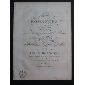 BLANGINI Félix Trois Romances à deux Voix 23e Recueil Chant Piano ca1820