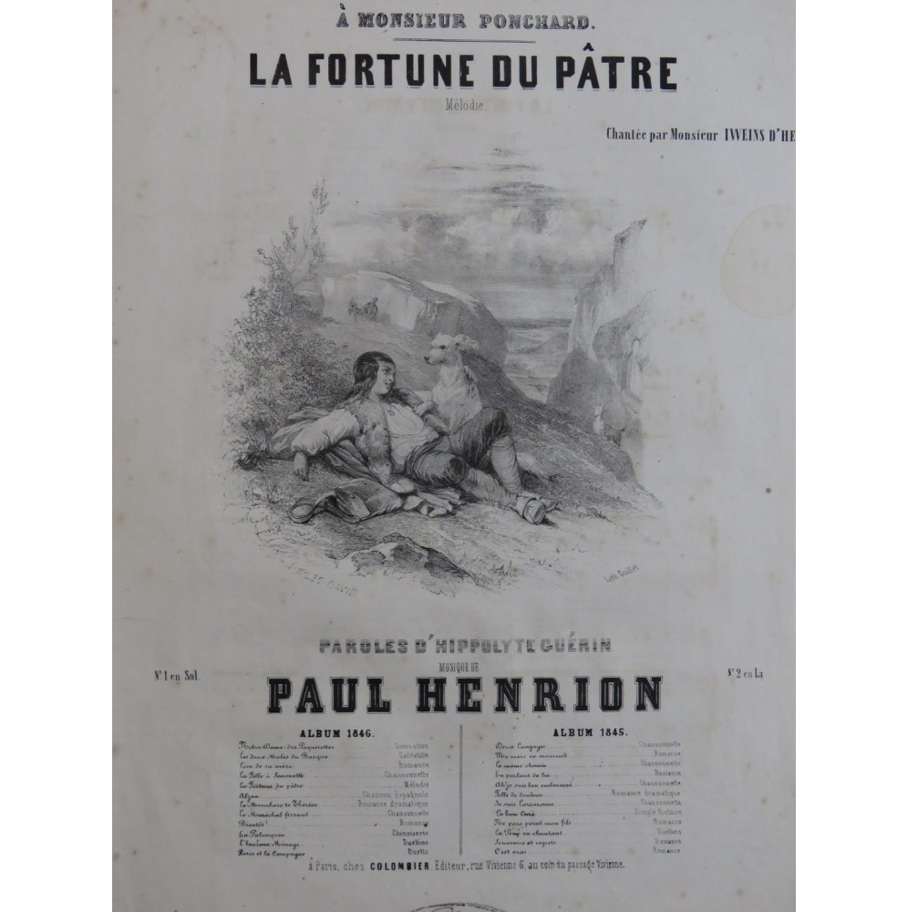 HENRION Paul La Fortune du Pâtre Chant Piano ca1845