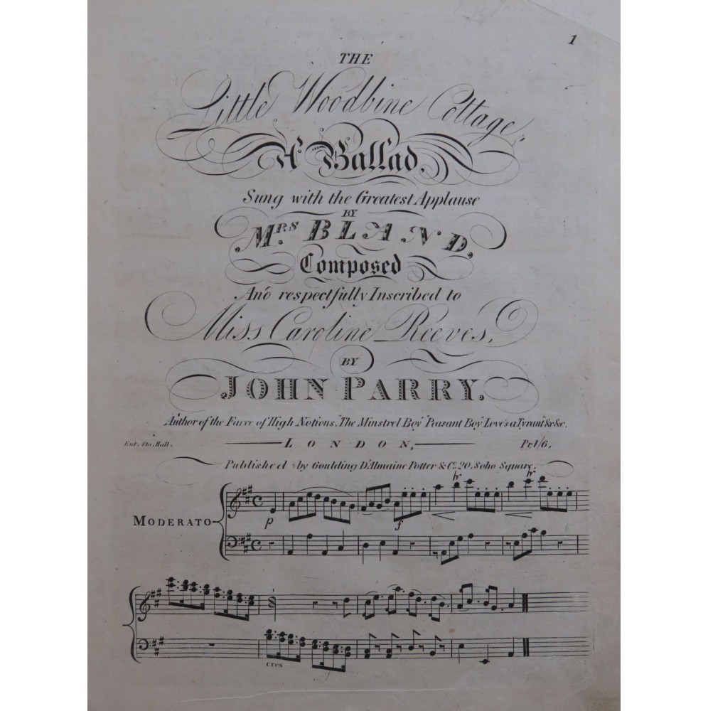 PARRY John A Ballad Chant Piano XIXe