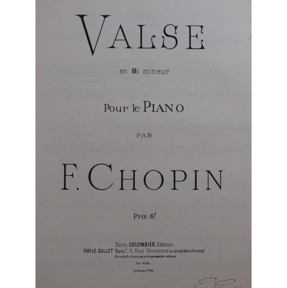 CHOPIN Frédéric Valse en Mi mineur Piano ca1890