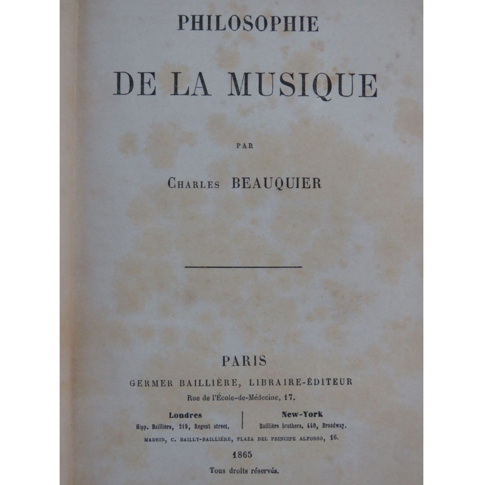BEAUQUIER Charles Philosophie de la Musique 1865
