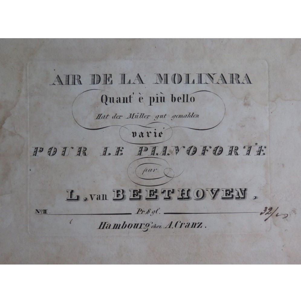 BEETHOVEN Air de la Molinara Quant' è più bello Piano ca1820