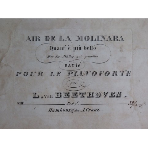 BEETHOVEN Air de la Molinara Quant' è più bello Piano ca1820