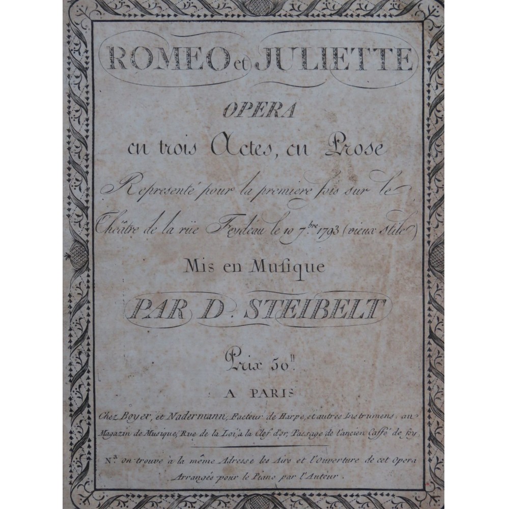 STEIBELT Daniel Romeo et Juliette Opéra Chant Orchestre 1793