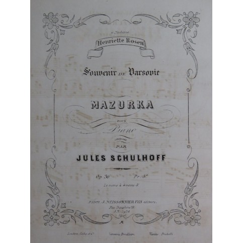 SCHULHOFF Jules Souvenir de Varsovie Piano ca1855