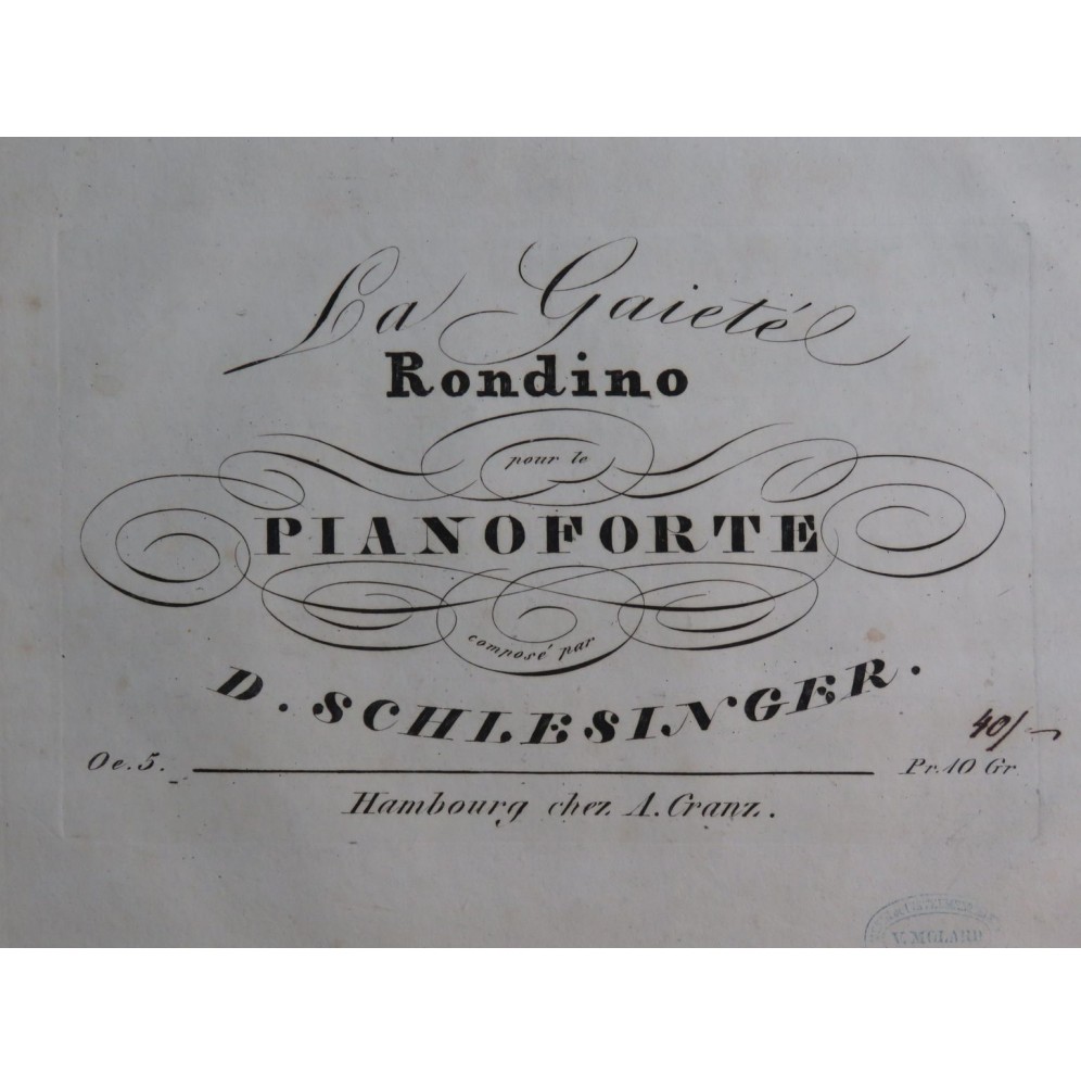 SCHLESINGER Daniel La Gaieté op 5 Piano ca1830
