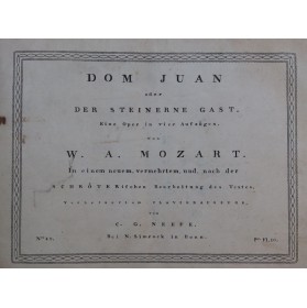MOZART W. A. Dom Juan Don Giovanni Opéra Chant Piano 1797