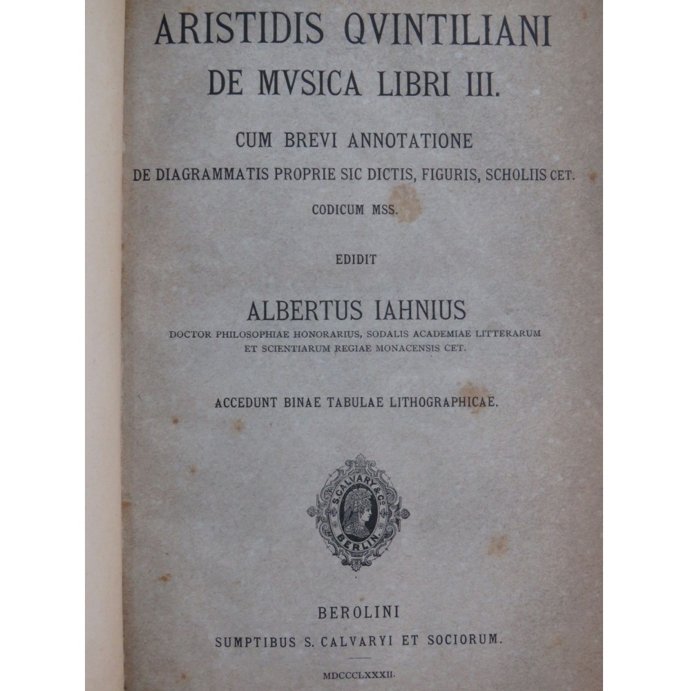 Aristidis Quintiliani de Musica Libri III Albertus Iahnius 1882
