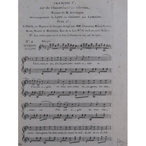 KREUTZER Rodolphe François Ier No 4 Chant Guitare ca1810