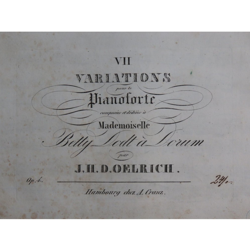 OELRICH J. H. 7 Variations op 4 Piano ca1830