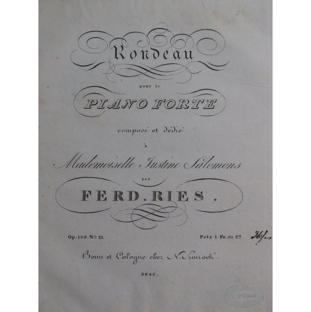 RIES Ferdinand Rondo op 106 No 2 Piano ca1824