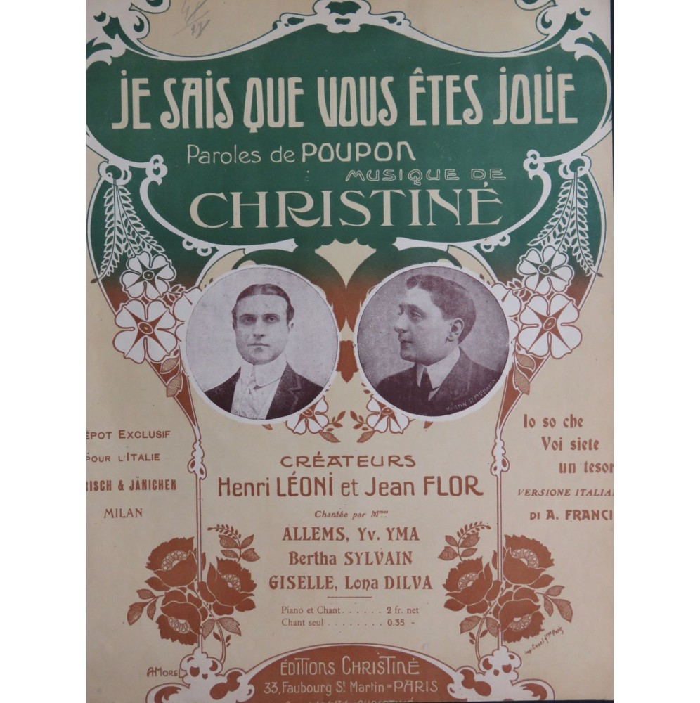 CHRISTINÉ Henri Je sais que vous êtes jolie Chant Piano 1913