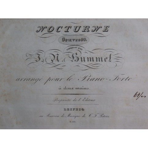 HUMMEL J. N. Nocturne op 99 Piano ca1828