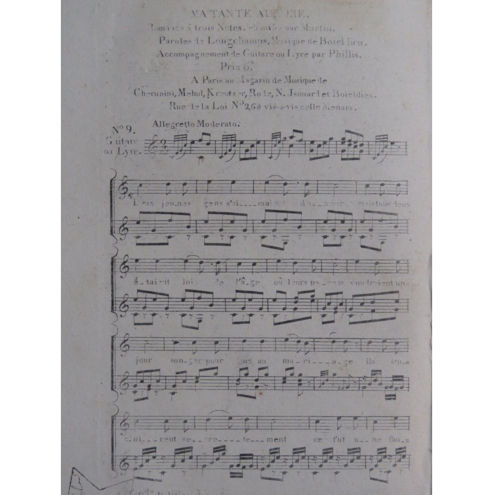 BOIELDIEU Adrien Ma Tante Aurore No 9 Chant Guitare ou Lyre ca1820