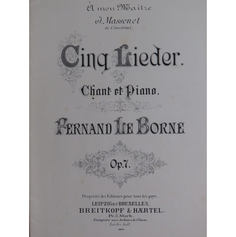 LE BORNE Fernand Cinq Lieder Chant Piano ca1885