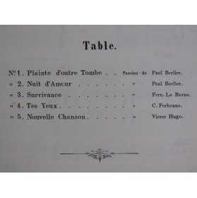 LE BORNE Fernand Cinq Lieder Chant Piano ca1885