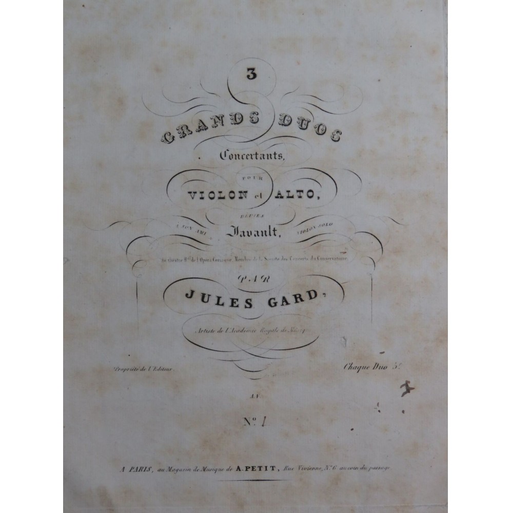 GARD Jules 3 Grands Duos Concertants Violon Alto ca1820