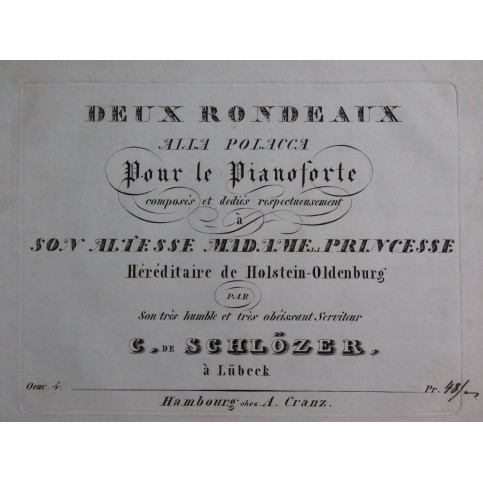 SCHLÖZER Karl Von Deux Rondeaux alla Polocca op 4 Piano ca1820