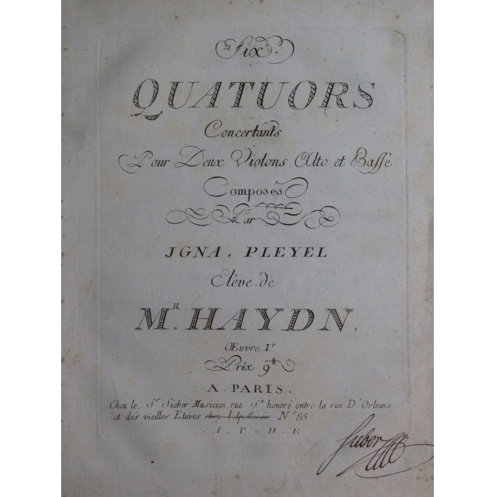 PLEYEL Ignace Six Quatuors op 1 Violon Alto Violoncelle ca1785