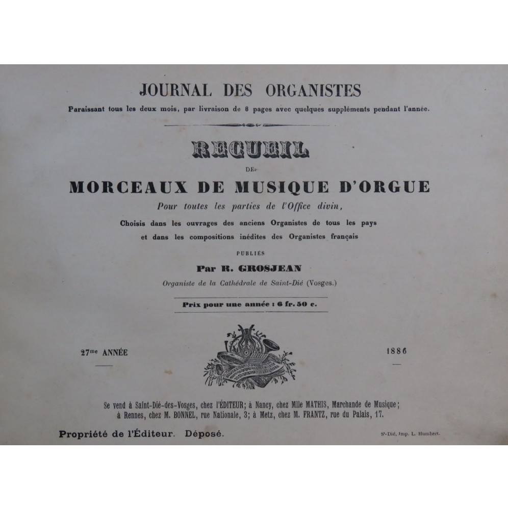 Journal de Organistes Recueil Morceaux de Musique d'Orgue 1886-1888