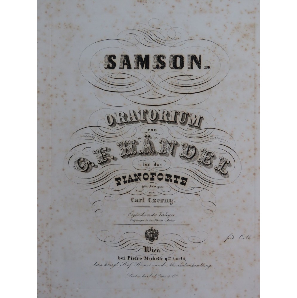 HAENDEL G. F. Samson Oratorio Ch. Czerny Piano ca1846