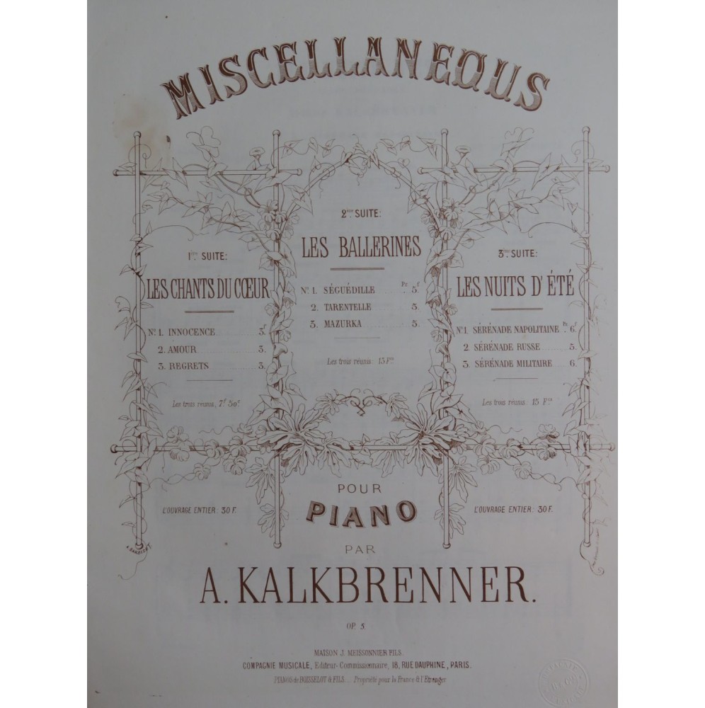 KALKBRENNER Arthur Les Nuits d'été Piano ca1857