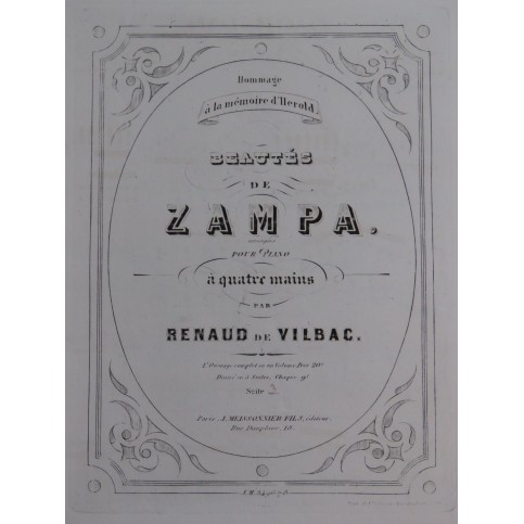 DE VILBAC Renaud Beautés de Zampa Suite No 3 Piano 4 mains ca1855