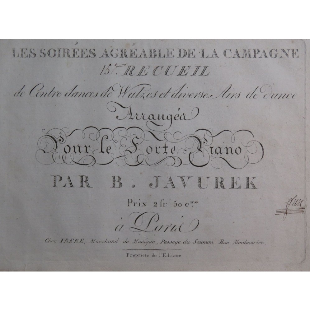 JAVUREK B. Recueil No 15 Contredances Walzes Danse Piano ca1820