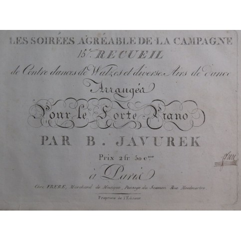 JAVUREK B. Recueil No 15 Contredances Walzes Danse Piano ca1820