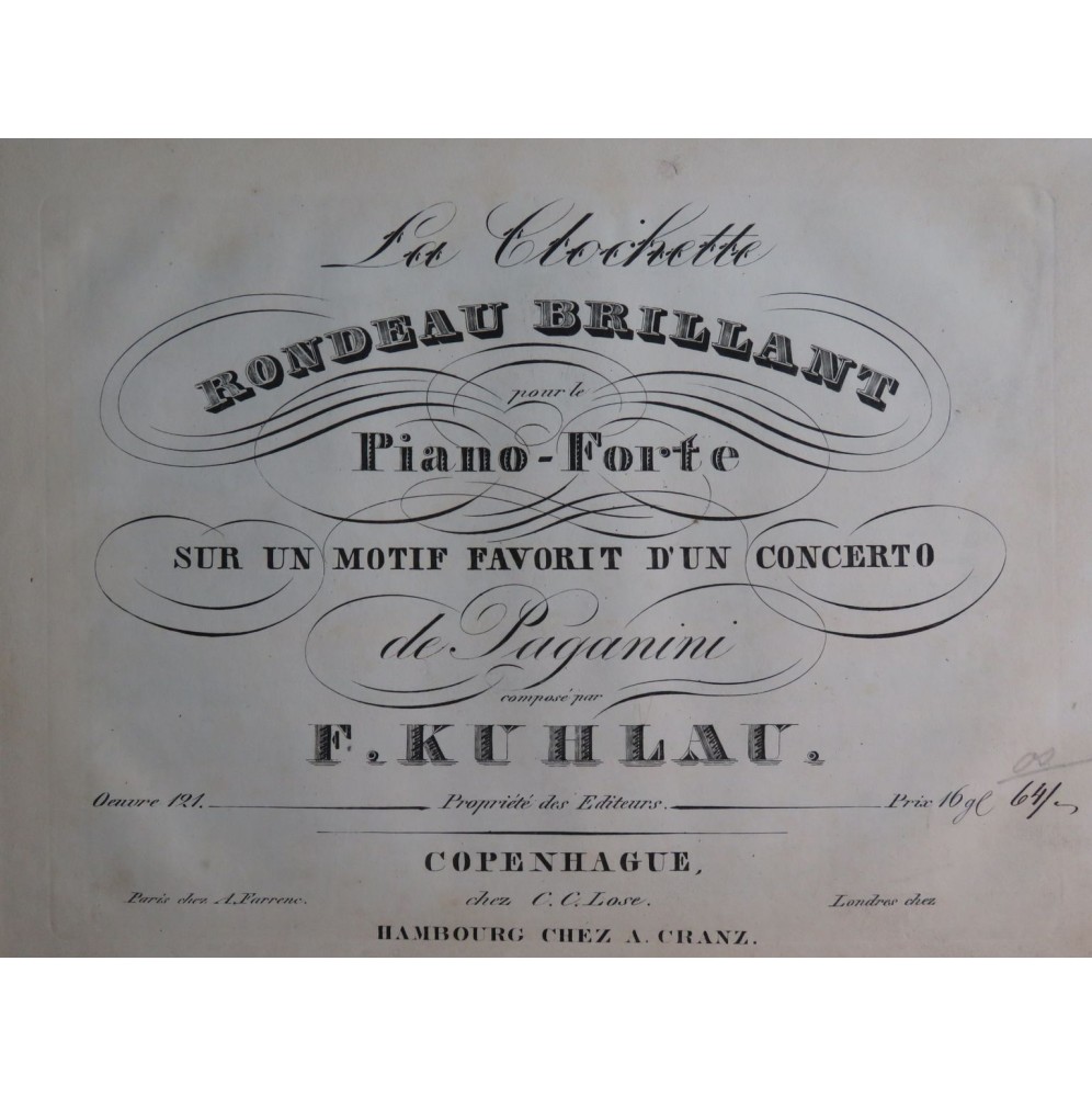 KUHLAU Frédéric La Clochette Piano ca1832