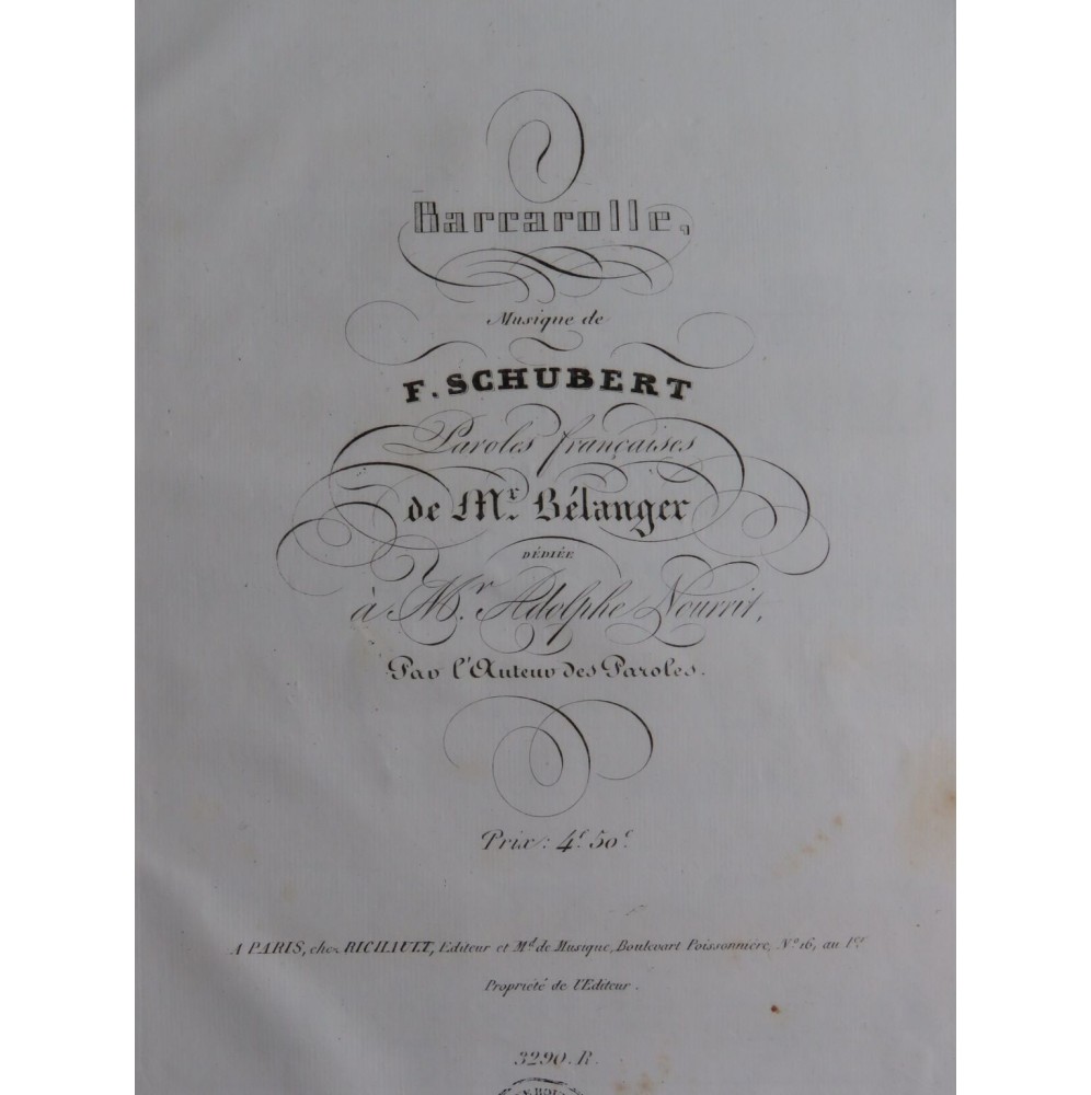 SCHUBERT Franz Barcarolle Chant Piano ca1835