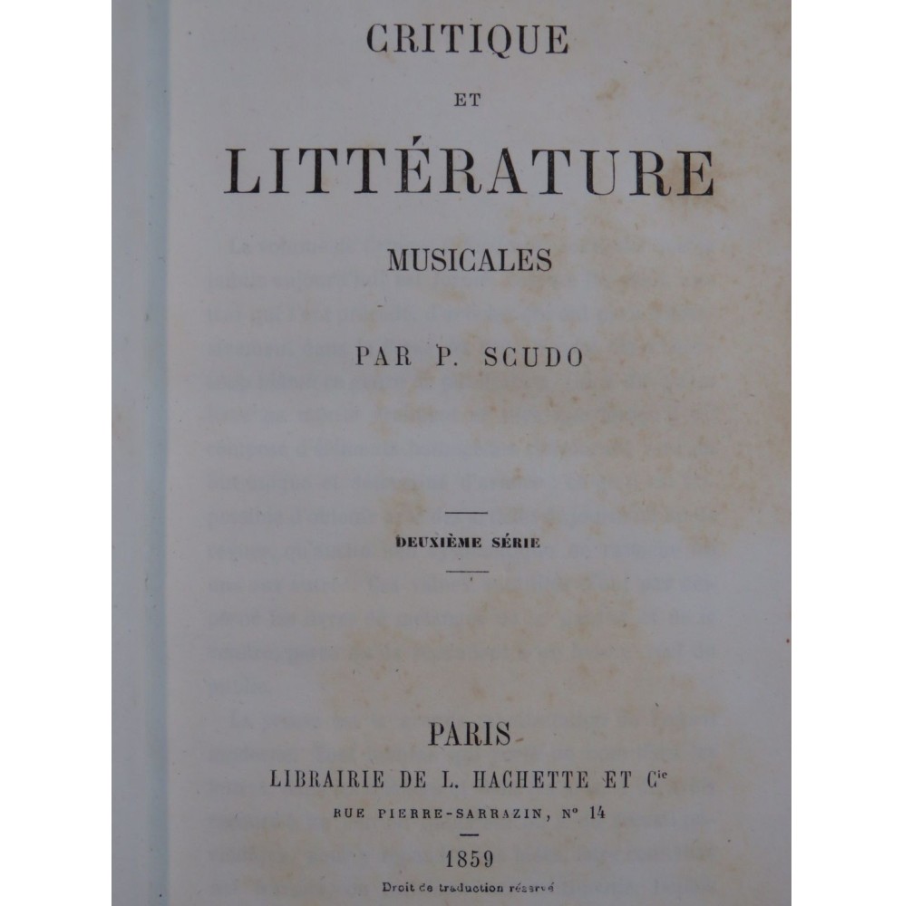 SCUDO Pierre Critique et Littérature Musicales 1859