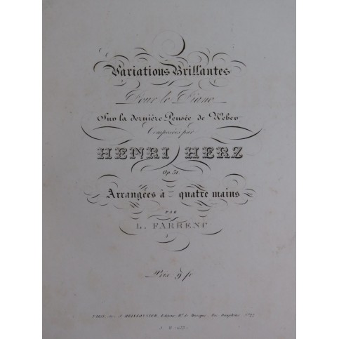 HERZ Henri Variations Dernière Pensée Weber Piano 4 mains ca1845