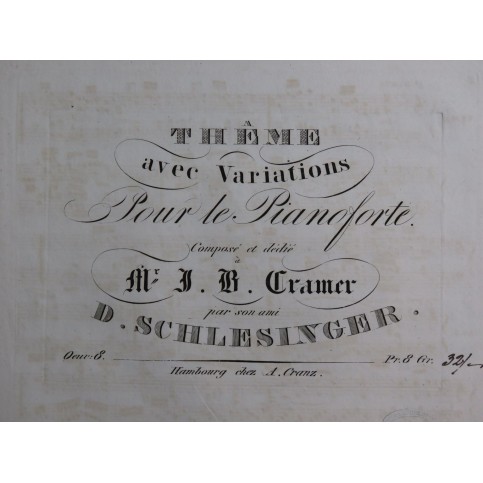 SCHLESINGER Daniel Thême avec Variations op 8 Piano ca1830