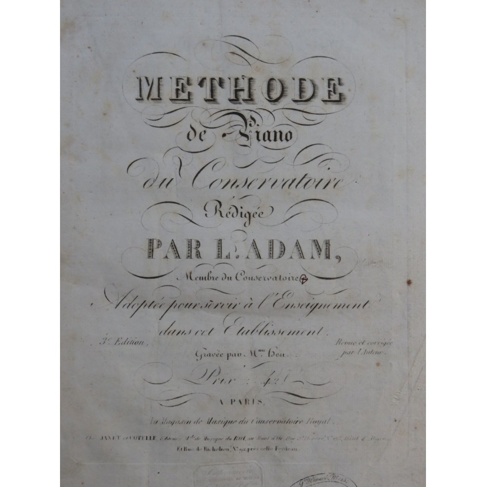 ADAM Louis Méthode de Piano du Conservatoire ca1810