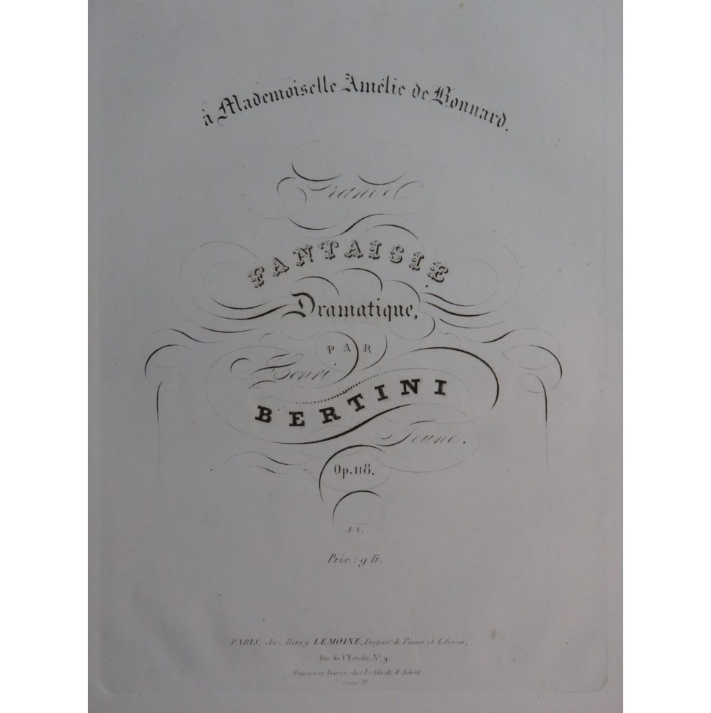 BERTINI Henri Fantaisie Dramatique op 118 Piano ca1837