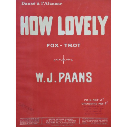 PAANS W. J. How Lovely Piano 1919