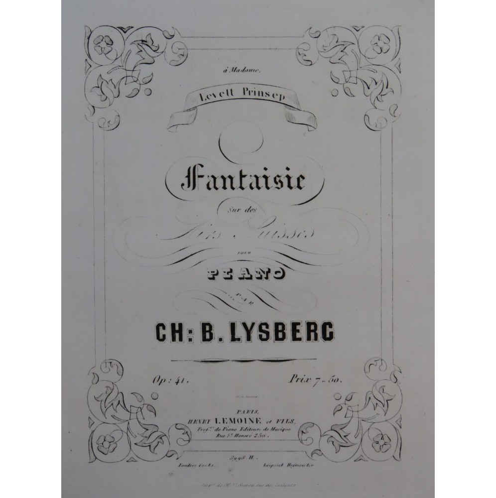 LYSBERG Ch. B. Fantaisie op 41 Piano ca1860