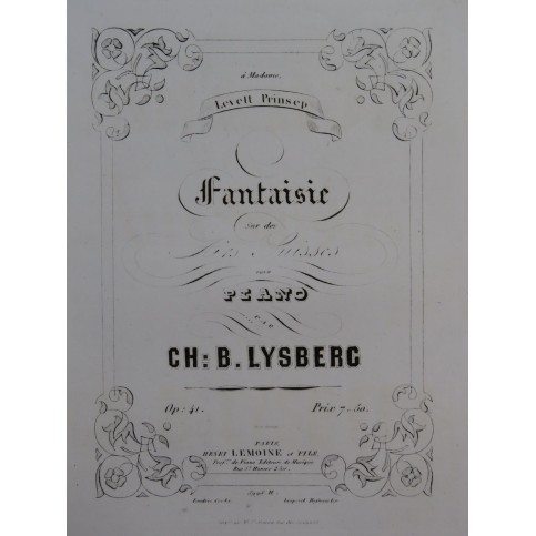 LYSBERG Ch. B. Fantaisie op 41 Piano ca1860