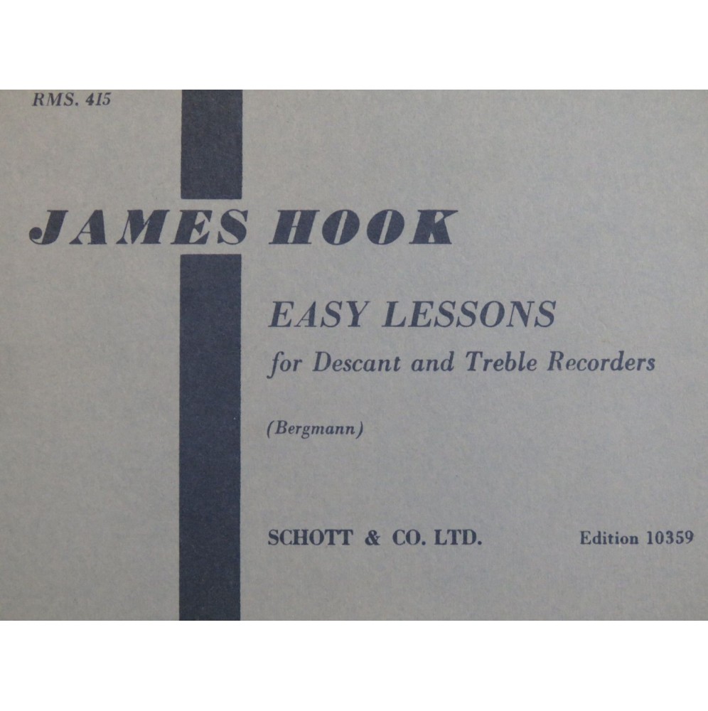 HOOK James Easy Lessons Recorders Flûtes à bec 1956