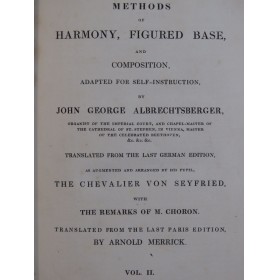 ALBRECHTSBERGER John George Methods of Harmony Figured Base Vol 2 ca1840