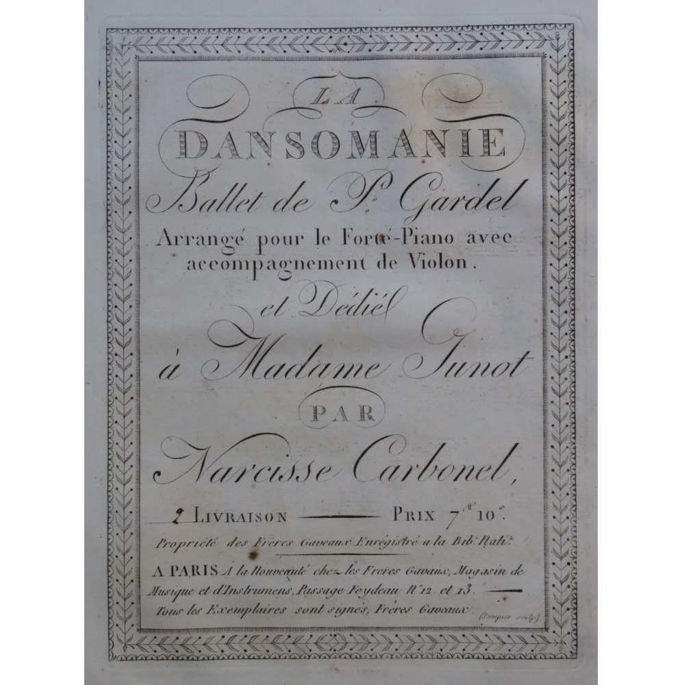 MÉHUL La Dansomanie Ballet Carbonel 2ème Partie Piano Violon ca1800