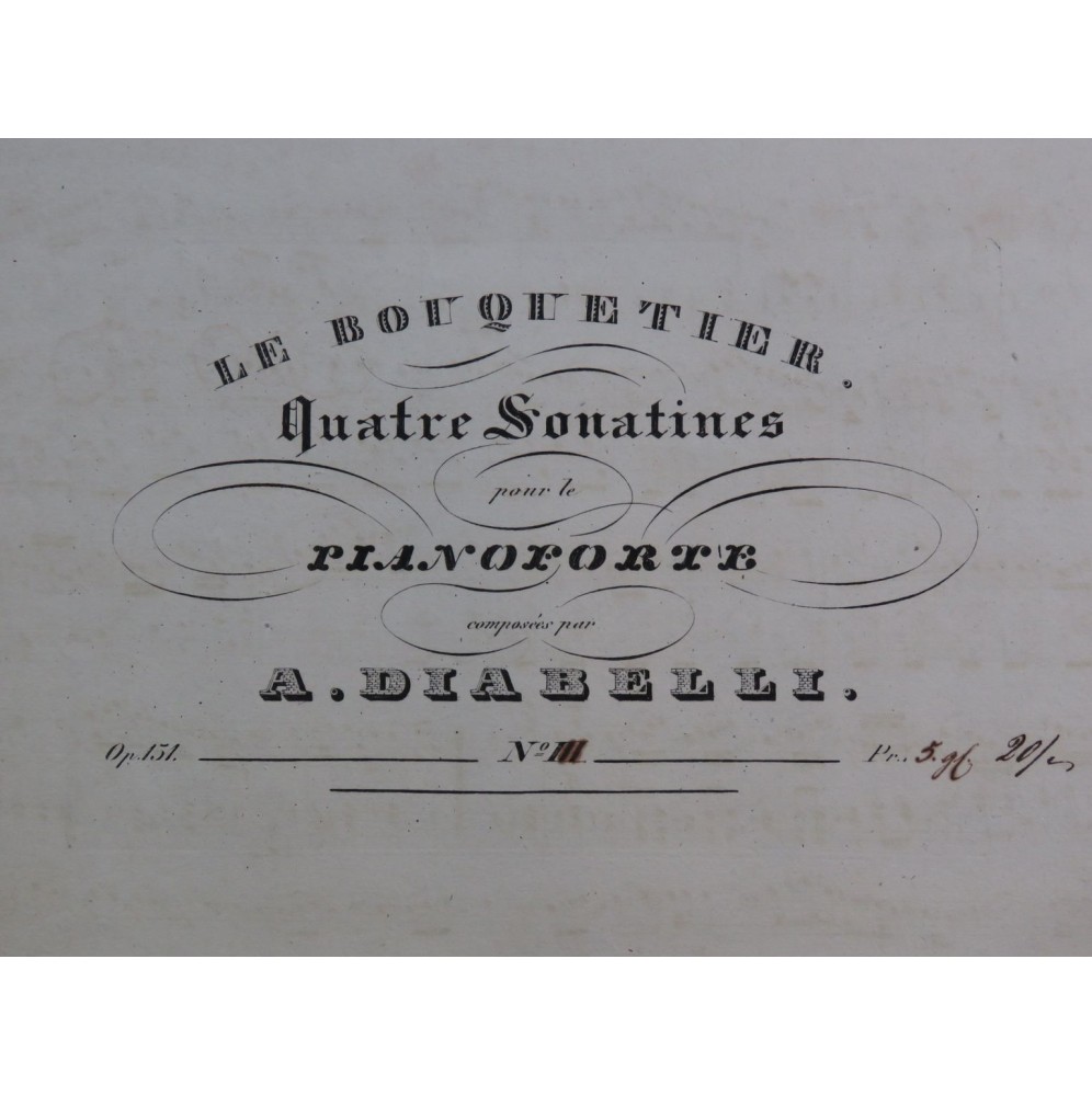 DIABELLI Anton Le Bouquetier Sonatine op 151 No 3 Piano ca1840